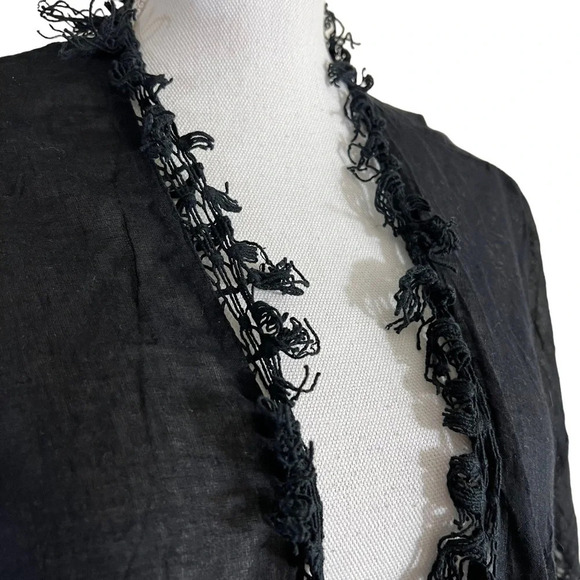ASOS Black Lightweight Cardigan Size 6 Fringe Trim Short Sleeves Semi Sheer Top - Picture 6 of 7